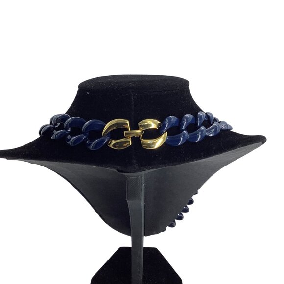 Vtg 90s Napier Blue Link Necklace Jewelry 22" Newport Collection Gold Tone Clasp - Picture 2 of 4